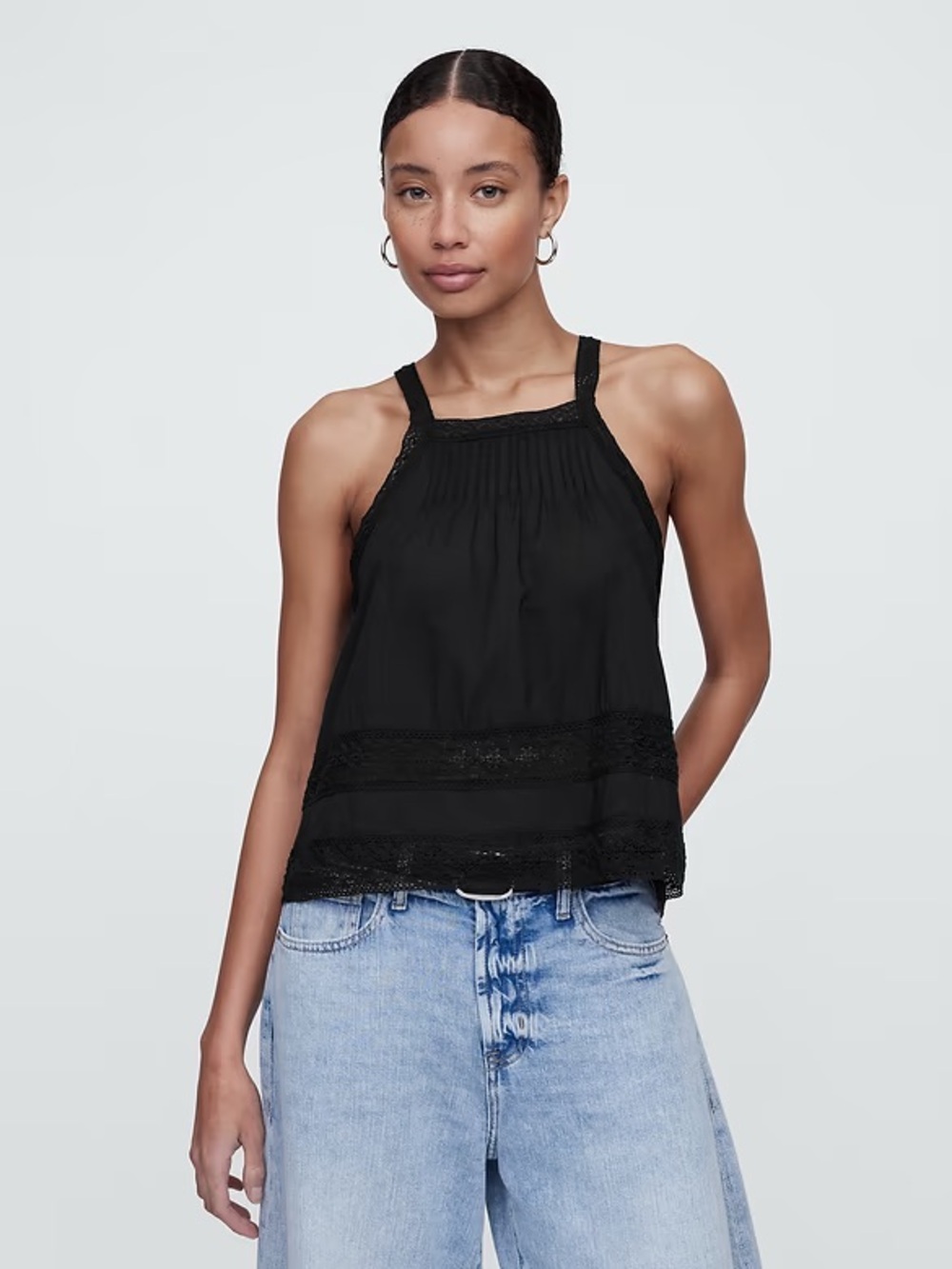 GAP Relaxed Lace Trim High Neck Top